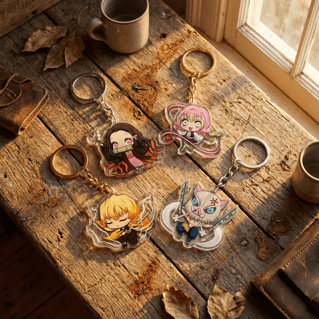 Demon Slayer anime fan keychains collection featuring popular characters