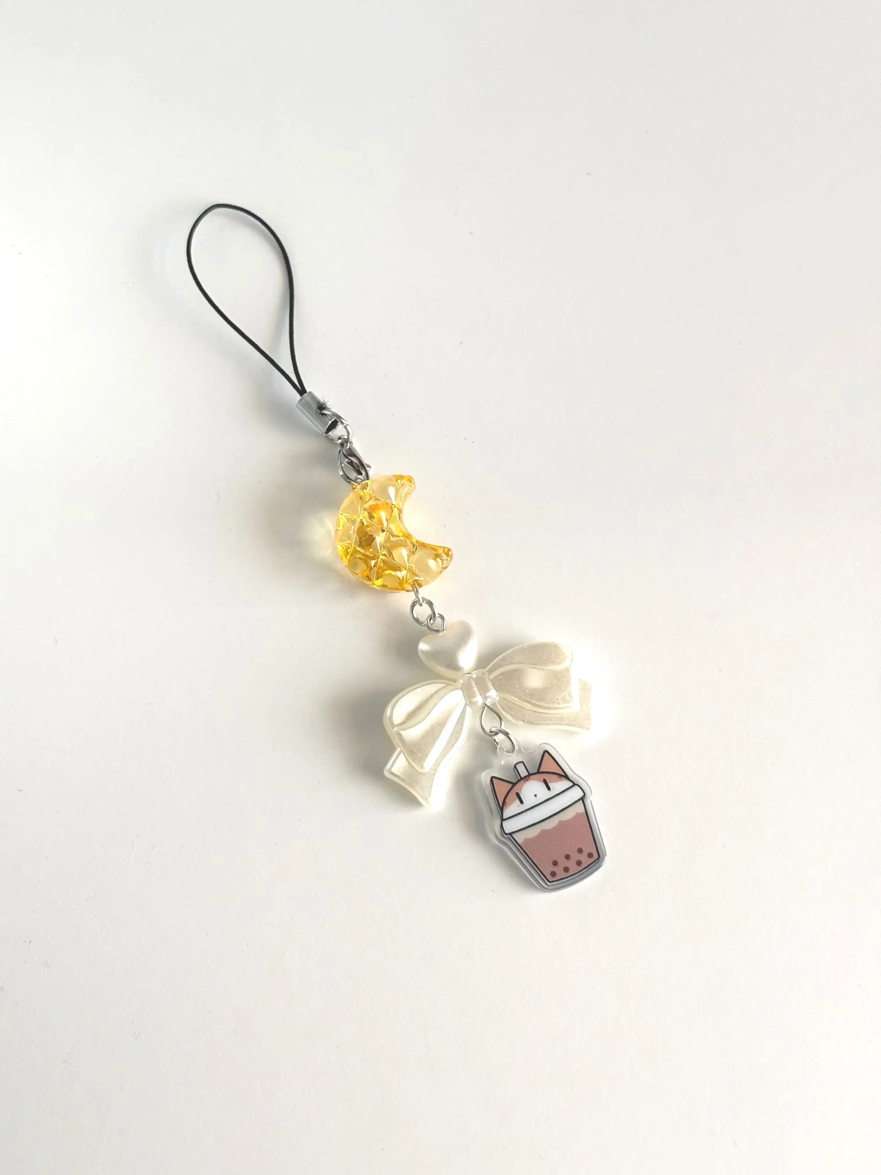 Acrylic charm kawaii keychain — Orange boba cat design