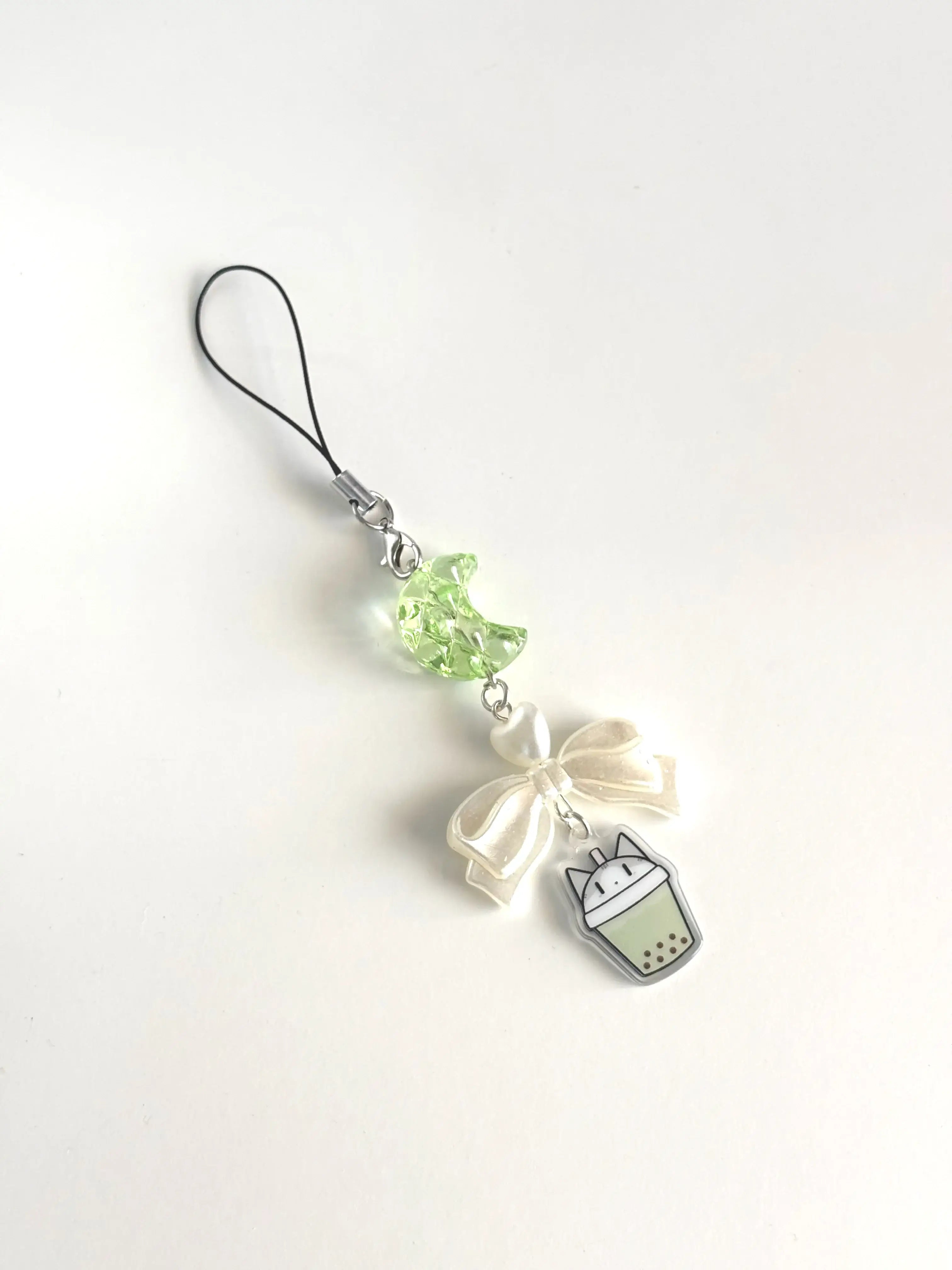Acrylic charm kawaii keychain — Macha boba cat design