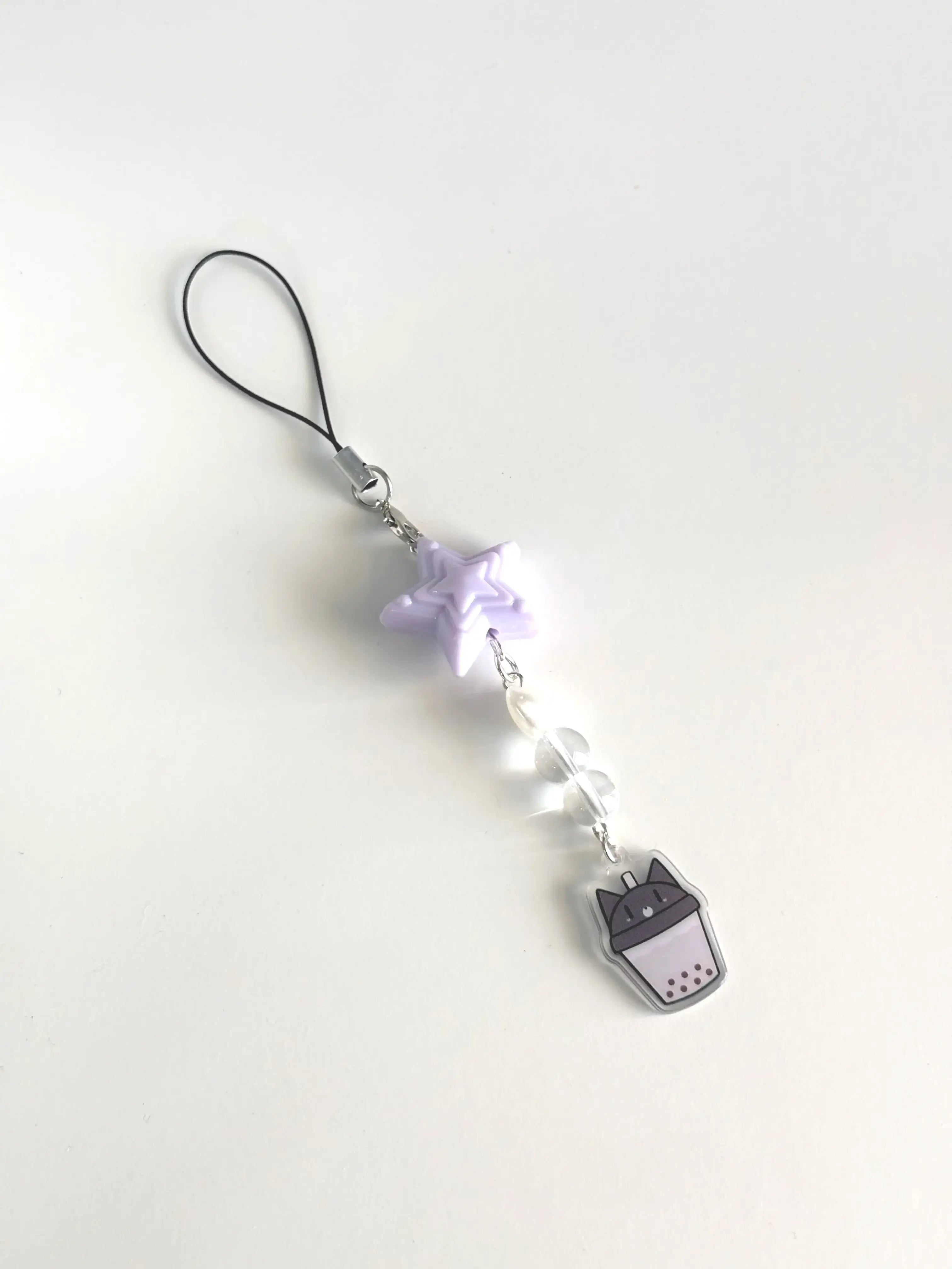 Acrylic charm kawaii keychain — Taro boba cat design