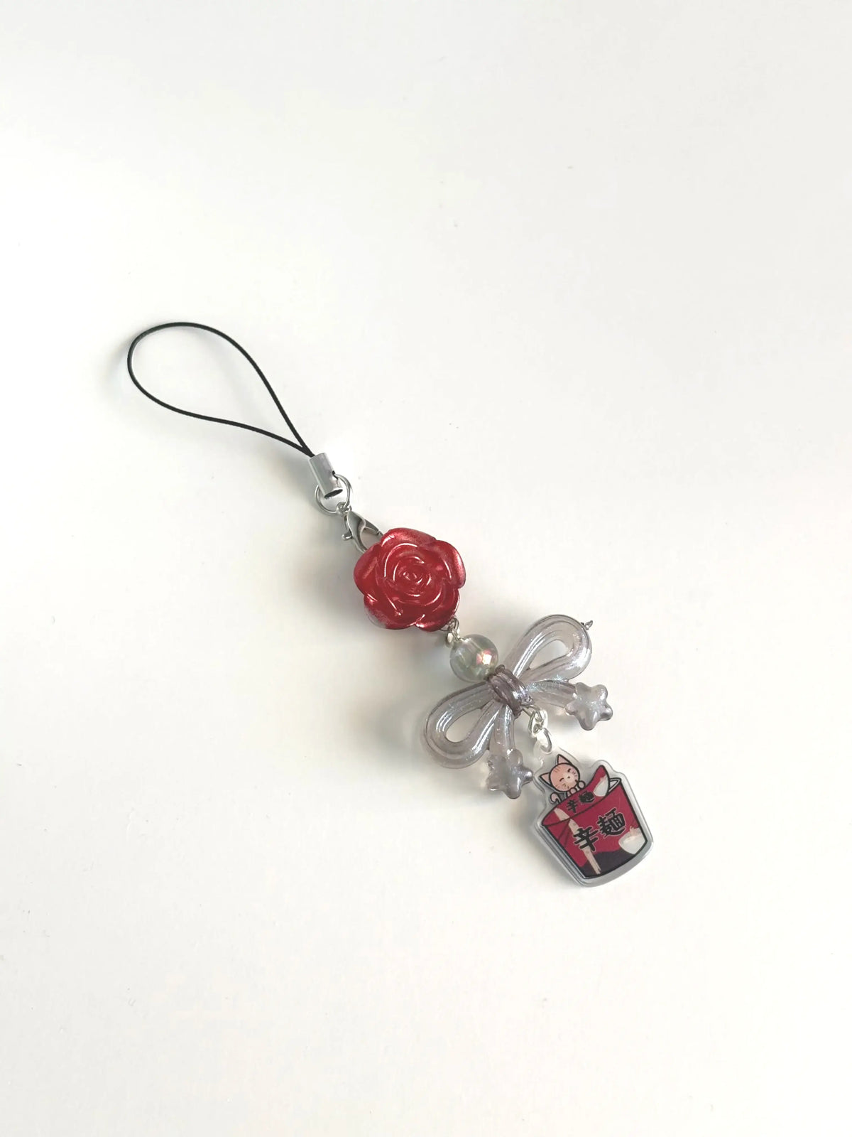 Acrylic charm kawaii keychain — ramen and cat design