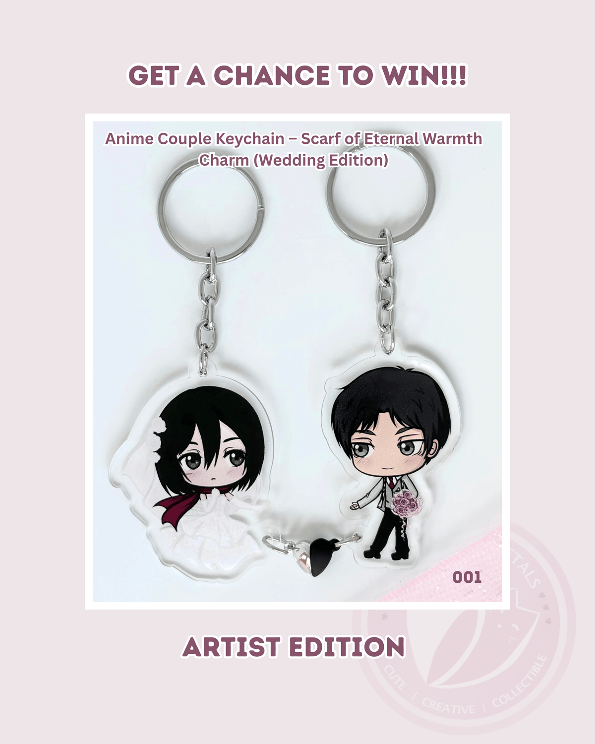 Anime Couple Keychain Promotional text for Valentine's Special Wedding Edition Upgrade for Eren and Mikasa Artist Edition