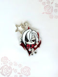 Front view of the Arlecchino double-sided anime keychain featuring vibrant character artwork.