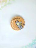 Funny mischievous cat button badge featuring a kitty knocking something over with the text Hooman This Looks Expensive.