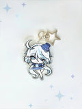 Front view of the Furina double-sided anime keychain featuring vibrant character artwork and a sparkling glitter acrylic finish.