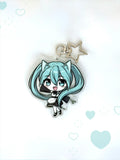 Front view of the Hatsune Miku double-sided anime keychain featuring vibrant character artwork.