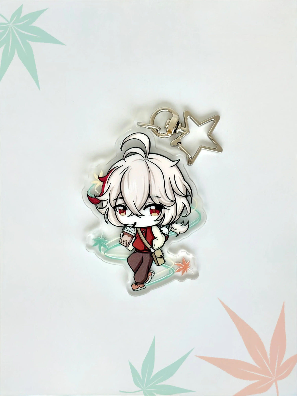 Front view of the Kazuha double-sided anime keychain featuring vibrant character artwork.