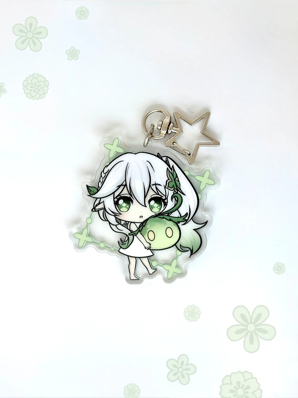 Front view of the Nahida double-sided anime keychain featuring vibrant character artwork.