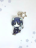 Front view of the Scaramouche double-sided anime keychain featuring vibrant character artwork.