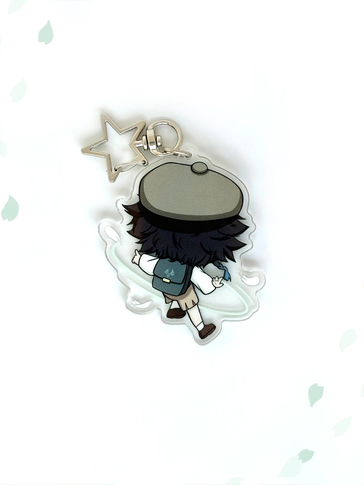 Back view of the Venti anime keychain showcasing a unique alternate art illustration with a sparkling glitter acrylic finish.