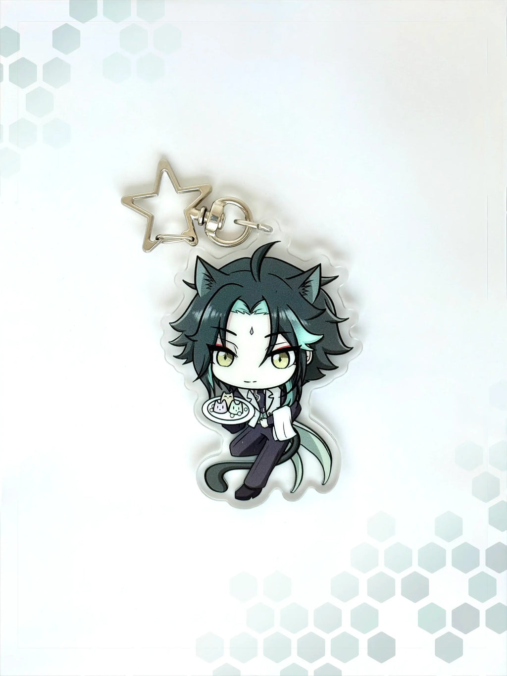 Front view of the Xiao double-sided anime keychain featuring vibrant character artwork.