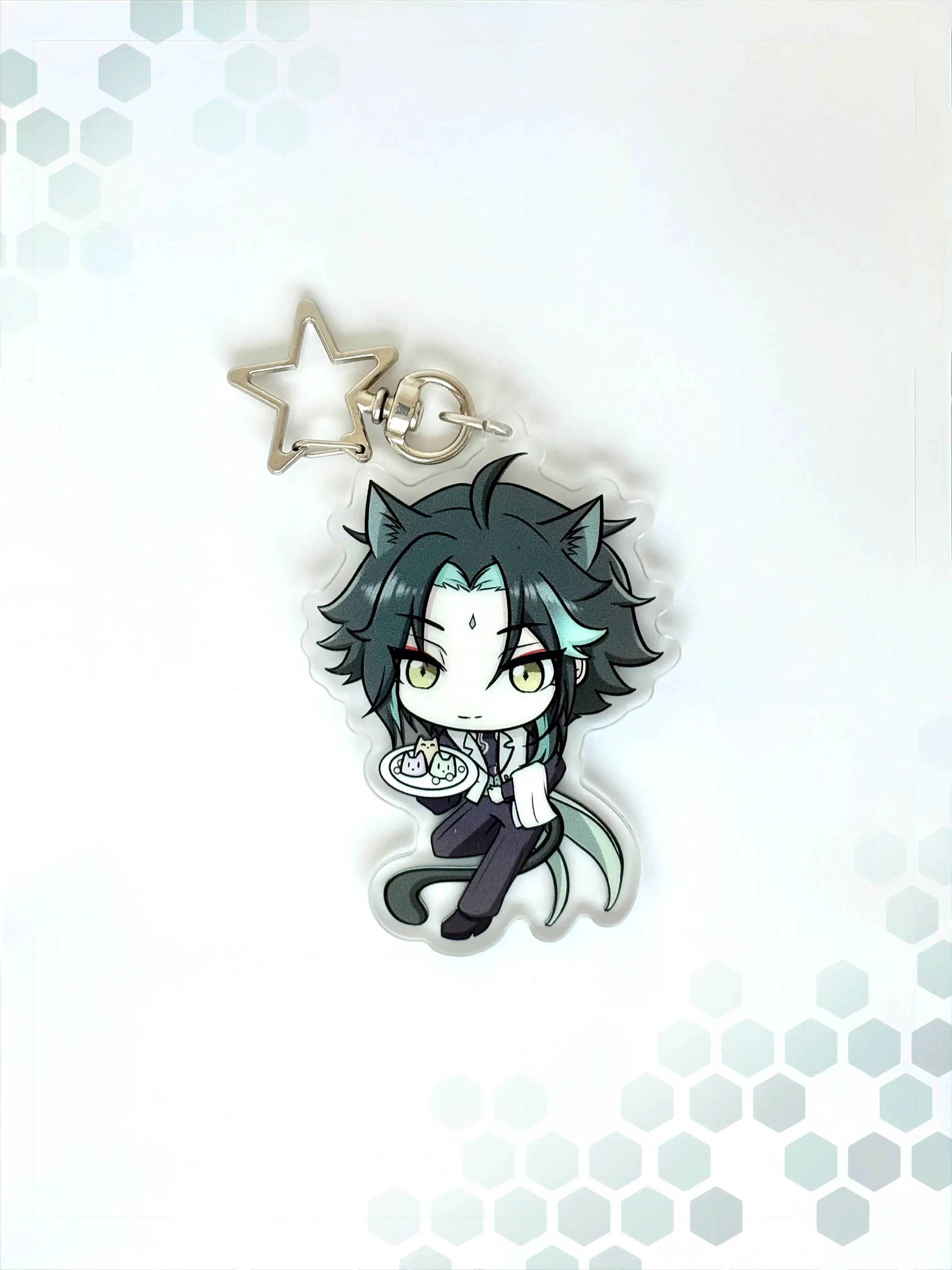 Front view of the Xiao double-sided anime keychain featuring vibrant character artwork.